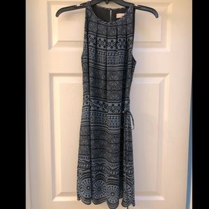 LOFT Blue and Black Scalloped Hem Dress